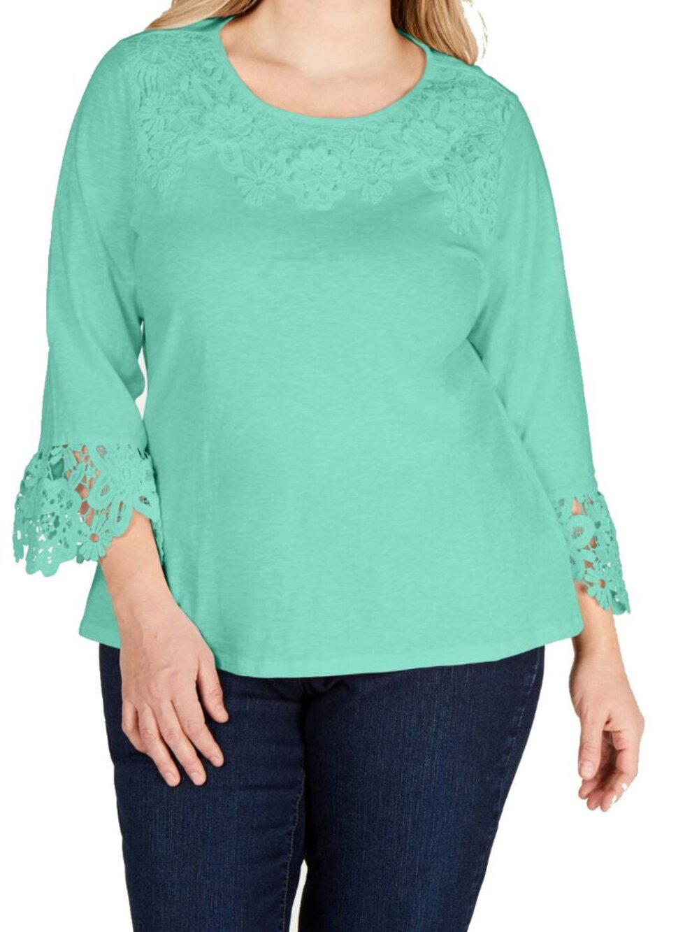 Charter Club Womens Plus Size Cotton Lace Trim Top